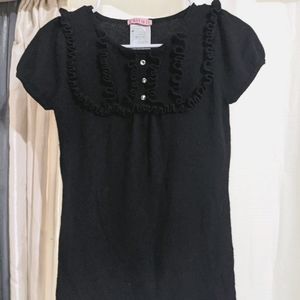 Knitwit Silk/Cashmere blouse with ruffle detail